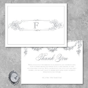Tarjeta De Agradecimiento Elegante Boda Victoriana Chinoiserie Gris Francés