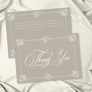 Tarjeta De Agradecimiento Elegante Boda Vintage Barroco Neutro Marfil
