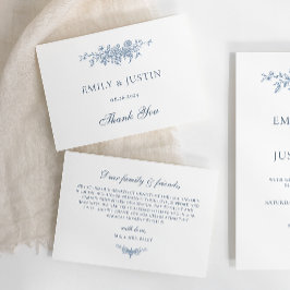 Tarjeta De Agradecimiento Elegante Boda Vintage Floral Azul