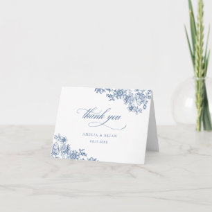 Tarjeta De Agradecimiento Elegante Boda Vintage Floral Blue Script