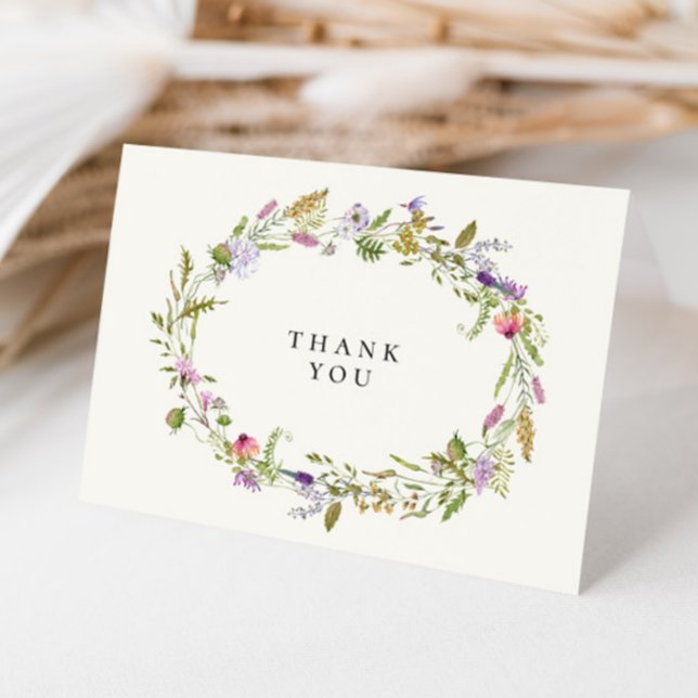Tarjeta De Agradecimiento Elegante Boda Wreath Garden Wildflower (Subido por el creador)