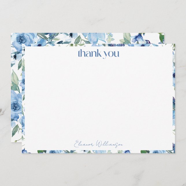 Tarjeta De Agradecimiento Elegante Boho Acuarela Azul Claro Novia Personaliz (Anverso / Reverso)