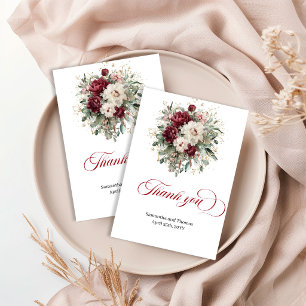 Tarjeta De Agradecimiento Elegante Boho Burgundy Floral Eucalipto Gracias