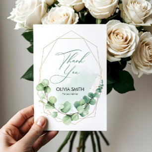 Tarjeta De Agradecimiento Elegante Boho de Verde Eucalipto Desayuno Nupcial
