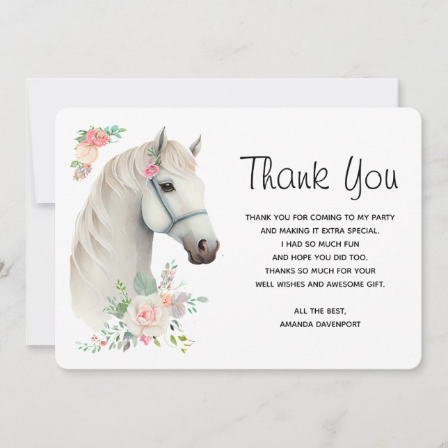 Tarjeta De Agradecimiento Elegante Boho Floral de caballos blancos (Anverso)