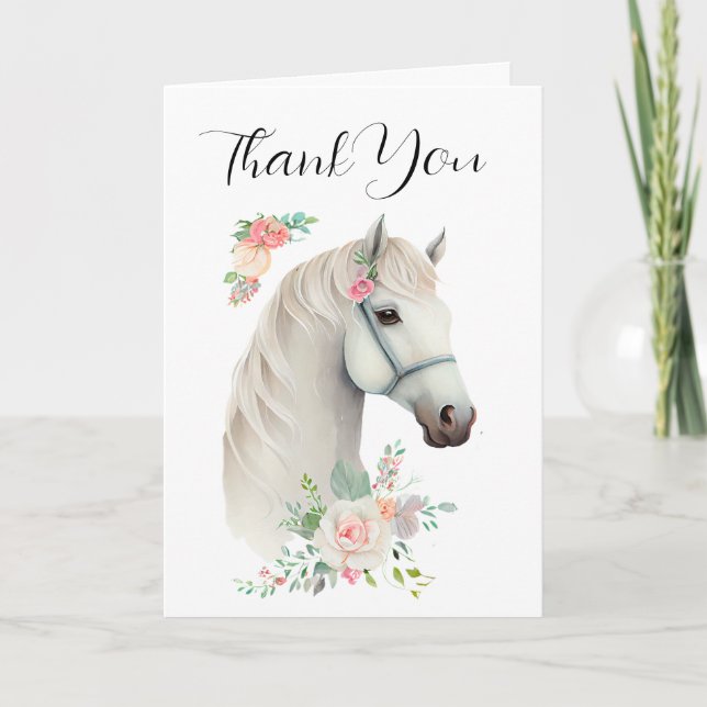 Tarjeta De Agradecimiento Elegante Boho Floral de caballos blancos (Anverso)