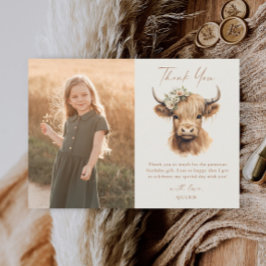 Tarjeta De Agradecimiento Elegante Boho Highland Cow Cumpleaños Infantil Fot