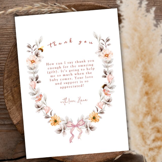 Tarjeta De Agradecimiento Elegante Boho Little Wildflower Wreath Baby Shower (Elegant Boho Little Wildflower Wreath Baby Shower Thank You Card)