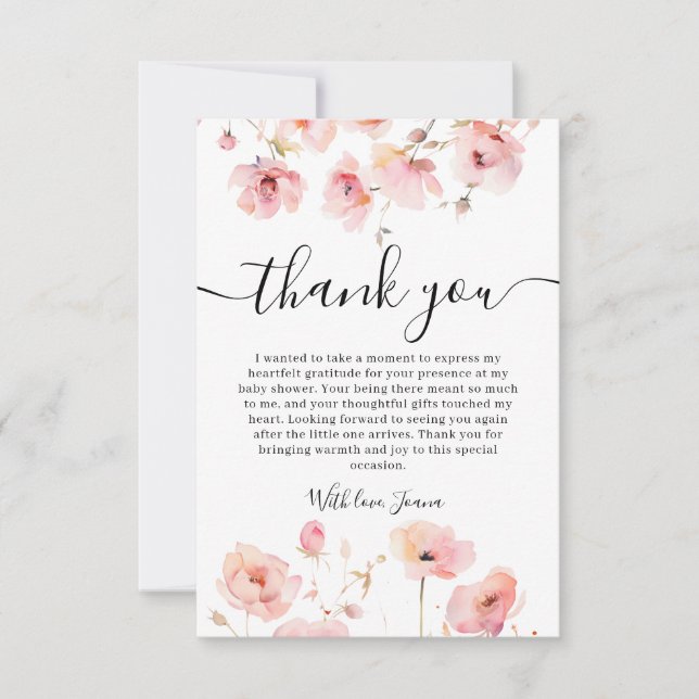 Tarjeta De Agradecimiento Elegante Boho Pastel Pink Floral Baby Shower (Anverso)