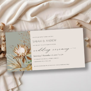 Tarjeta De Agradecimiento Elegante Boho Protea Dry Palm Floral Wedding Invit