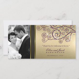 Tarjeta De Agradecimiento Elegante Boho Purple Spirals Gold Boda Gracias