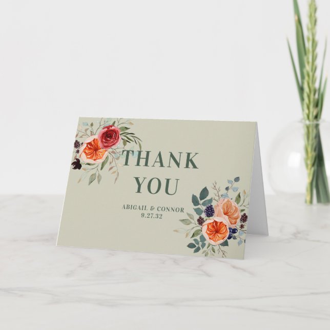 Tarjeta De Agradecimiento Elegante Boho rojo Naranja gris (Anverso)