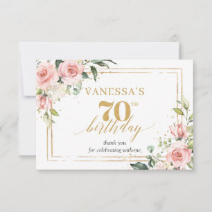 Tarjeta De Agradecimiento Elegante boho rosado de color rosa verde 70 cumple