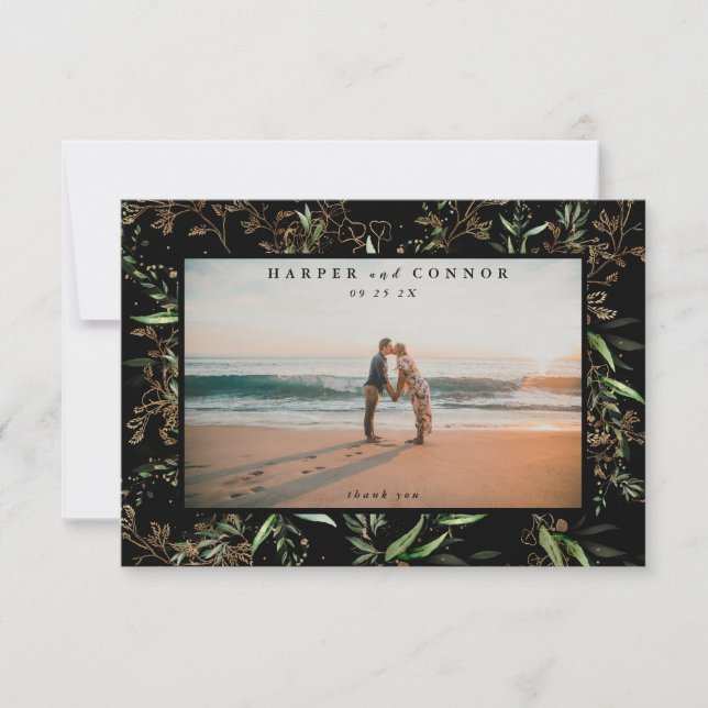Tarjeta De Agradecimiento Elegante Boho Sage Eucalyptus Premium Black Foto (Anverso)