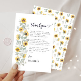 Tarjeta De Agradecimiento Elegante Boho Sage Yellow Sunflower Bridal Shower