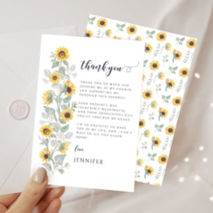 Tarjeta De Agradecimiento Elegante Boho Sage Yellow Sunflower Bridal Shower