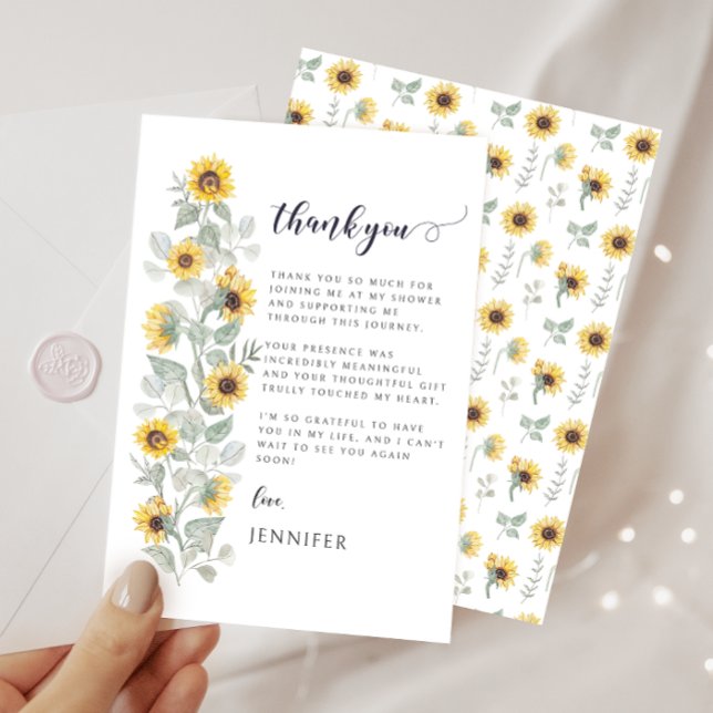 Tarjeta De Agradecimiento Elegante Boho Sage Yellow Sunflower Bridal Shower (Subido por el creador)