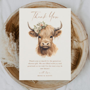 Tarjeta De Agradecimiento Elegante Boho Vaca de las Tierras Altas Despedida