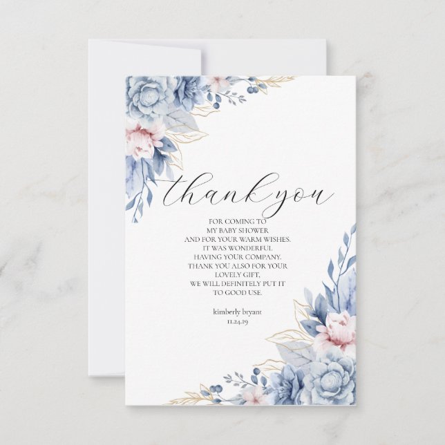 Tarjeta De Agradecimiento elegante Boho Wildflower Baby Shower Gracias (Anverso)