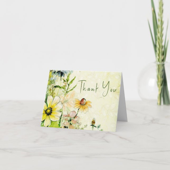 Tarjeta De Agradecimiento Elegante Boho Wildflower Garden Wedding (Anverso)