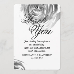 Tarjeta De Agradecimiento Elegante Bonito Impresión de rosa blanco y negro