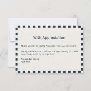 Tarjeta De Agradecimiento Elegante borde a cuadros navy minimalista profesio