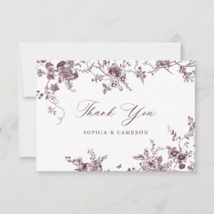 Tarjeta De Agradecimiento Elegante Borgoña Botánica Vintage Floral