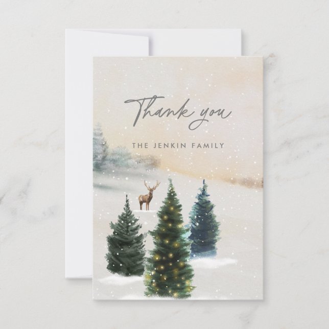 Tarjeta De Agradecimiento Elegante Bosque Invernal (Anverso)