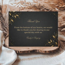 Tarjeta De Agradecimiento Elegante Botánico Dorado Oscuro