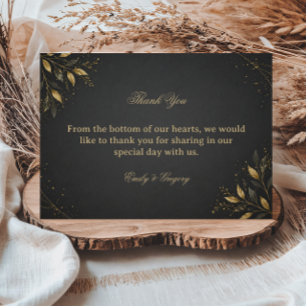 Tarjeta De Agradecimiento Elegante Botánico Dorado Oscuro
