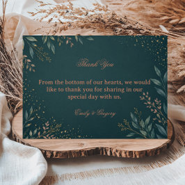 Tarjeta De Agradecimiento Elegante Botánico Dorado Turquesa