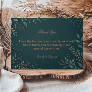 Tarjeta De Agradecimiento Elegante Botánico Dorado Turquesa
