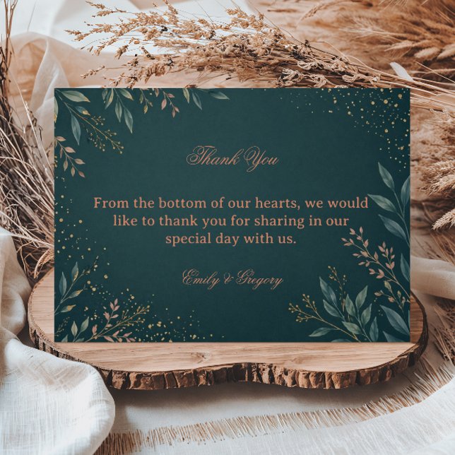 Tarjeta De Agradecimiento Elegante Botánico Dorado Turquesa (Subido por el creador)