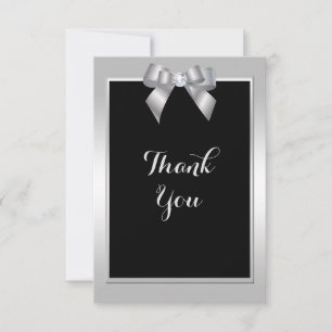 Tarjeta De Agradecimiento Elegante Bow de Gema de Plata & Boda Negra