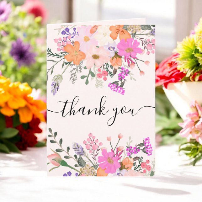 Tarjeta De Agradecimiento Elegante Bridal flores silvestres de primavera pas (Elegant Bridal wild flowers pastel spring shower Thank You Card)