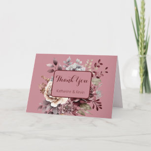 Tarjeta De Agradecimiento Elegante Burgandy Dusty Rosa Boda Floral