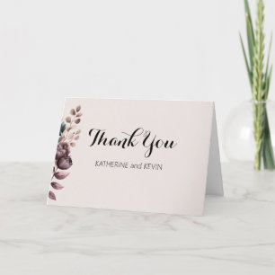 Tarjeta De Agradecimiento Elegante Burgandy y Rosa Dusty Floral