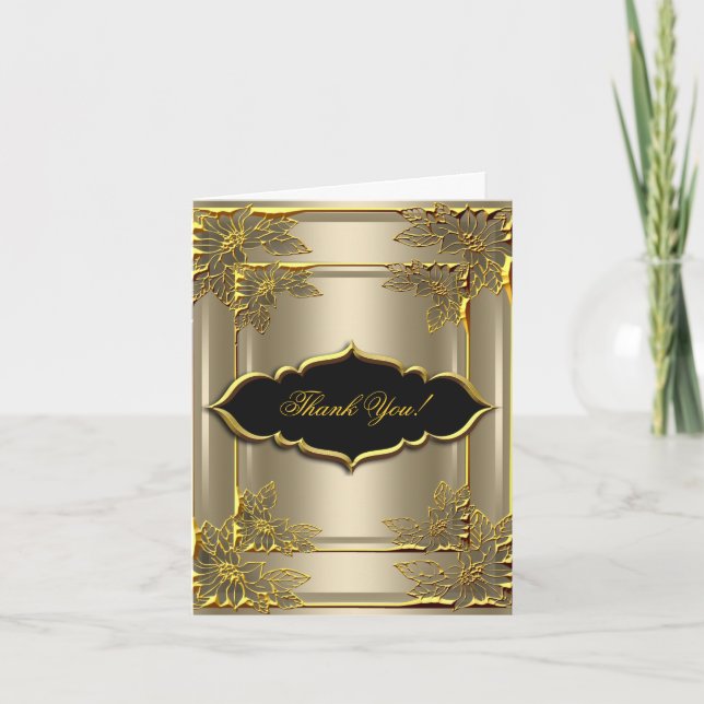 Tarjeta de Agradecimiento Elegante Café Negro Oro (Anverso)