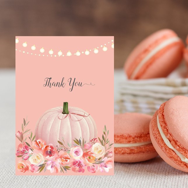 Tarjeta De Agradecimiento Elegante Calabaza Baby Shower Gracias Oro Rosa (Subido por el creador)