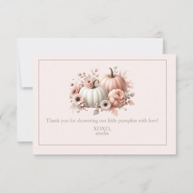 Tarjeta De Agradecimiento Elegante calabaza Rubor rosada de otoño gracias (Reverso)