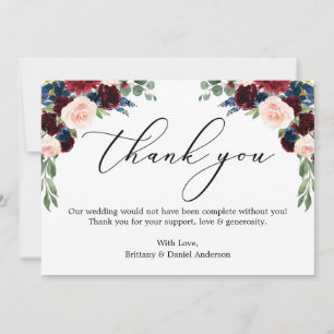 Tarjeta De Agradecimiento Elegante caligrafía acuarela Boda floral