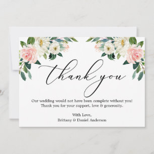 Tarjeta De Agradecimiento Elegante caligrafía acuarela Floral blanca rosa