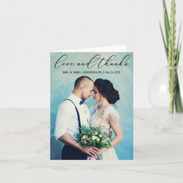 Tarjeta De Agradecimiento Elegante Caligrafía Amor Gracias Foto (Anverso)