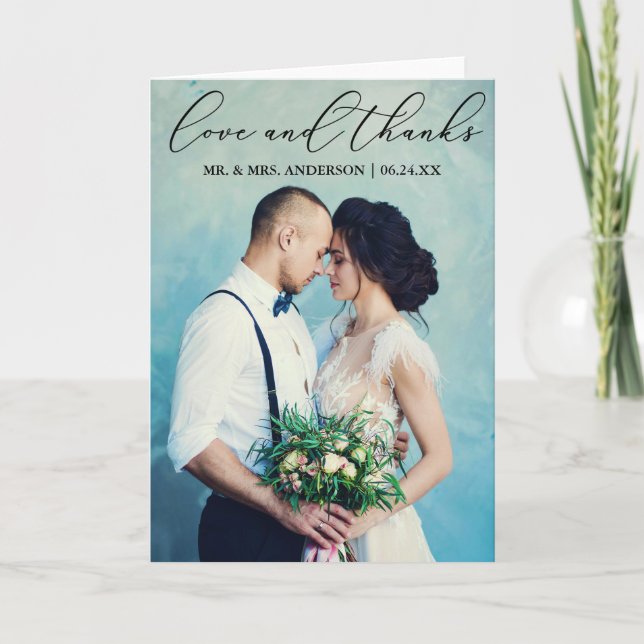 Tarjeta De Agradecimiento Elegante Caligrafía Amor Gracias Foto Doble (Anverso)
