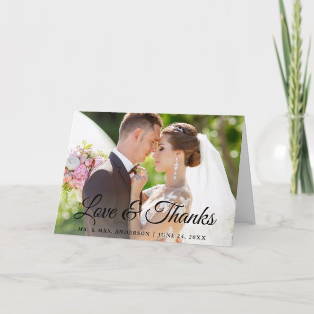 Tarjeta De Agradecimiento Elegante caligrafía Boda amor gracias a Fold (Anverso)