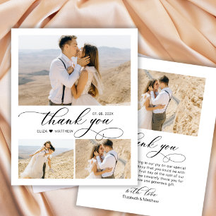 Tarjeta De Agradecimiento Elegante caligrafía Boda de Collage de fotos clási