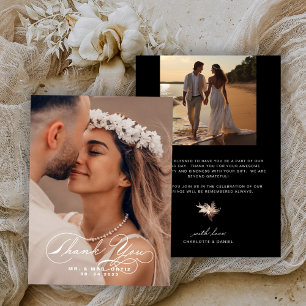 Tarjeta De Agradecimiento Elegante caligrafía Boda de fotografía blanco y ne