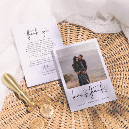 Tarjeta De Agradecimiento Elegante caligrafía Boda de fotografías en blanco