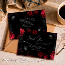 Tarjeta De Agradecimiento Elegante caligrafía Boda rojo negro floral