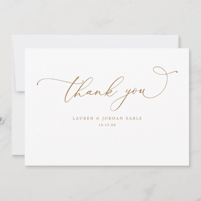 Tarjeta De Agradecimiento Elegante Caligrafía Bodas de Oro Script (Anverso)